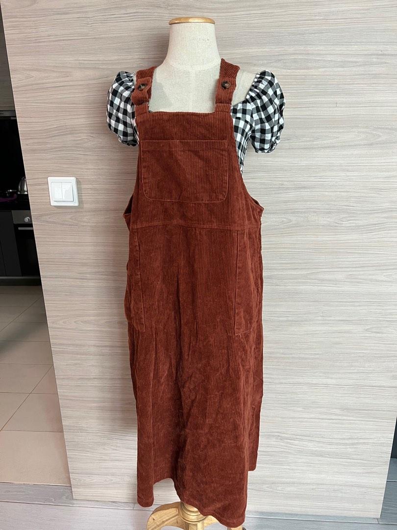 Red velvet store pinafore dress