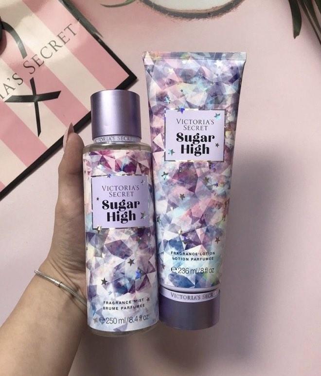 Victoria secret sugar high bundling gift set body mist + lotion, Kesehatan & Kecantikan, Parfum