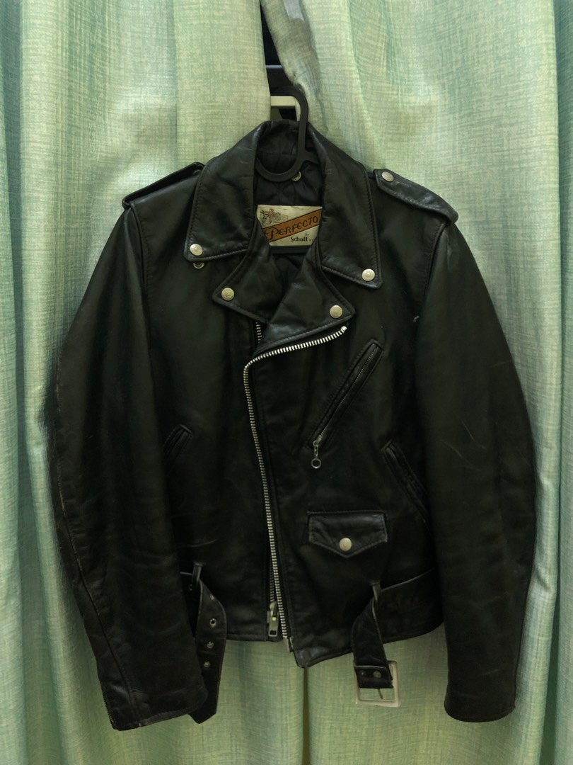 Veste Perfecto Schott En Cuir Vintage Noir - Taille 44, Doublure Satin Matelassée, Fabriquée Aux USA, Occasion Très Bon état