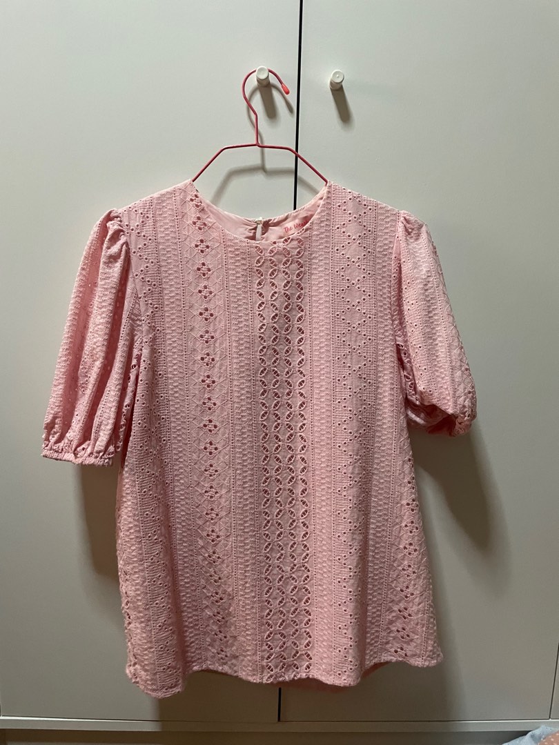 Wearhouse Pink Eyelet Blouse, Women's Fashion, Tops, Blouses on Carousell