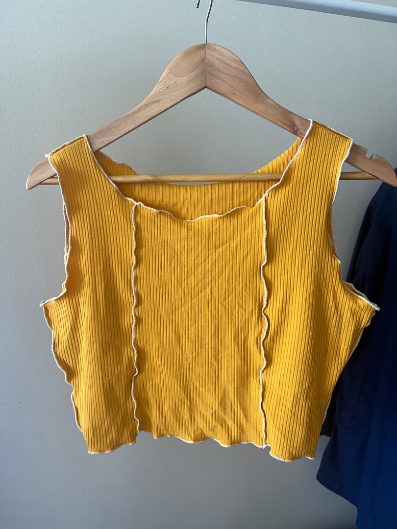 Yellow Crop Tank, Women's Fashion, Tops, Sleeveless on Carousell
