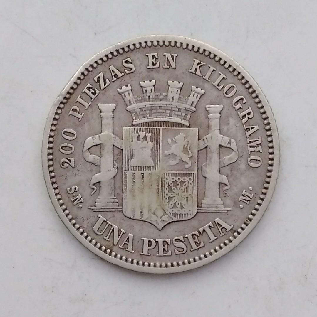 1869年西班牙臨時政府1比塞塔流通銀幣-馬德里鑄造, 興趣及遊戲, 收藏品及紀念品, 錢幣- Carousell
