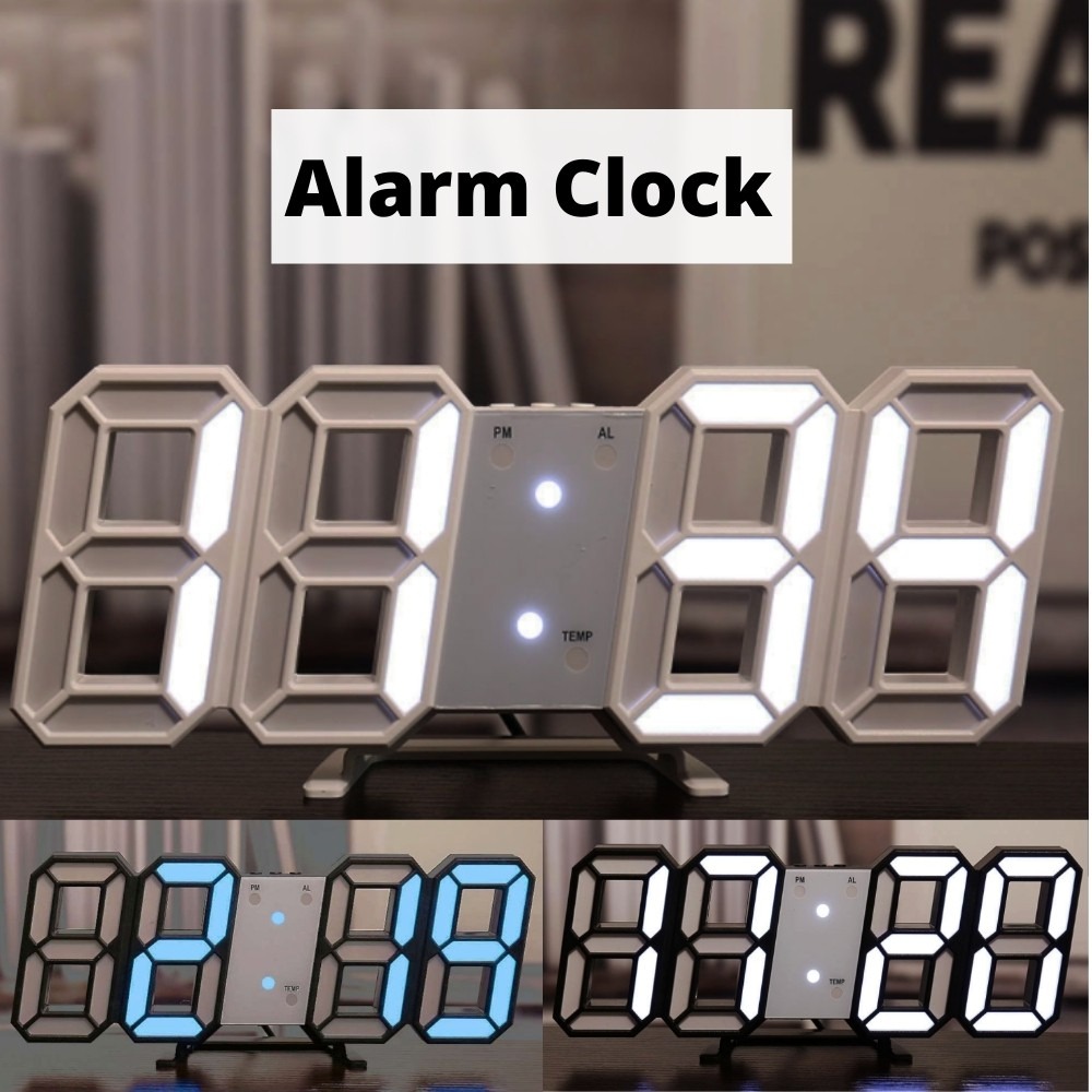 3D LED Digital Wall Clock / Alarm Clock/ Desk Clock Modern Simple ...