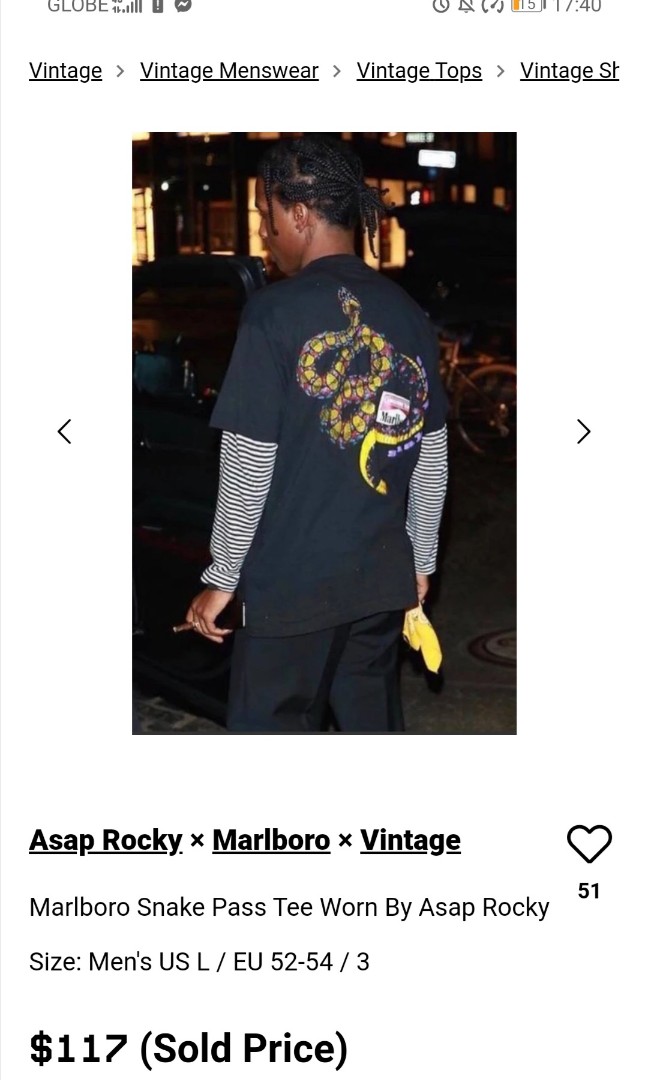 Asap rocky x Marlboro snake pass, Men's Fashion, Tops & Sets