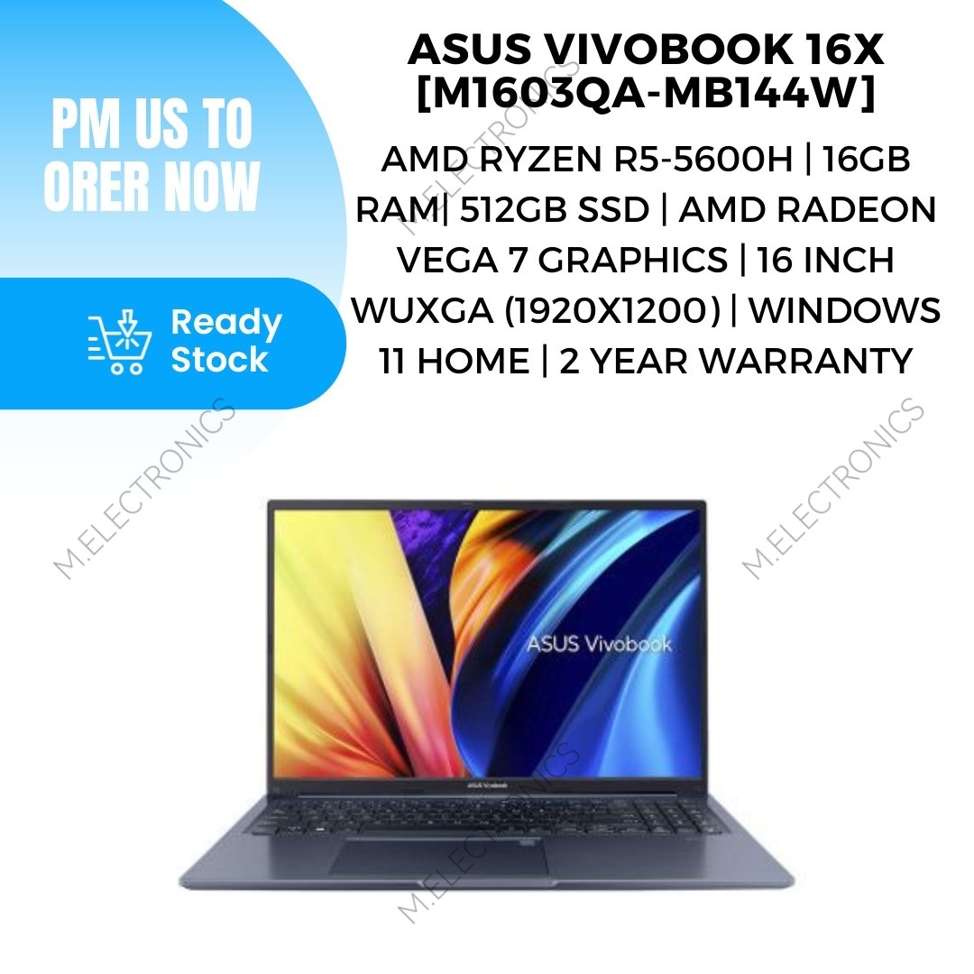 ASUS Vivobook 16X M1603QA-MB144W | AMD RYZEN R5-5600H | 8GB RAM