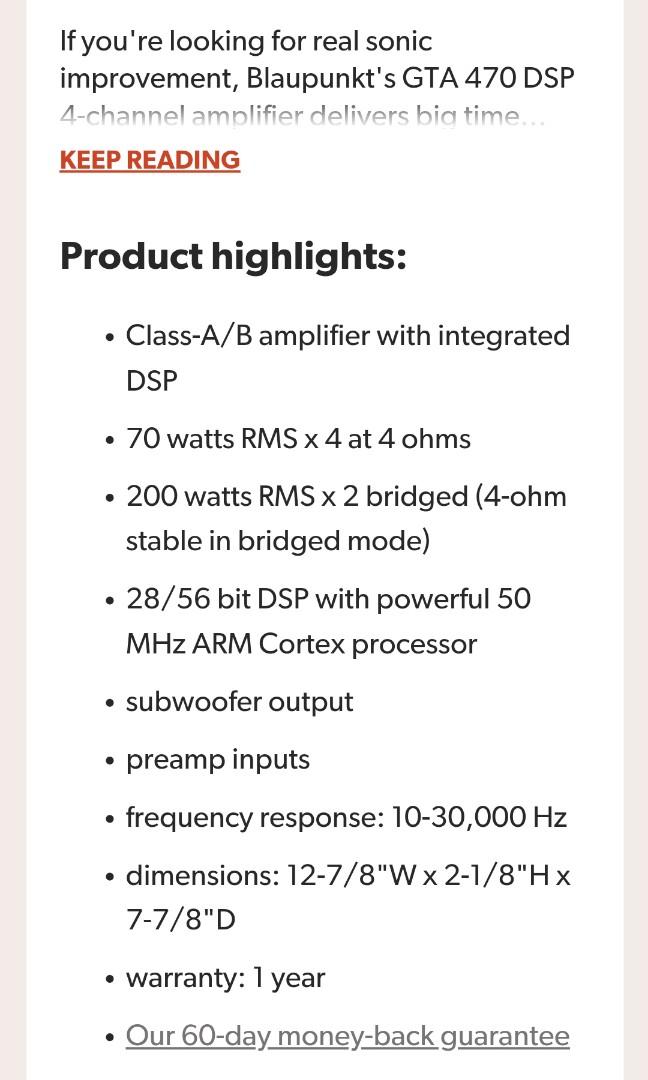 Blaupunkt GTA 470 amplifier 70W Class AB, Auto Accessories on Carousell