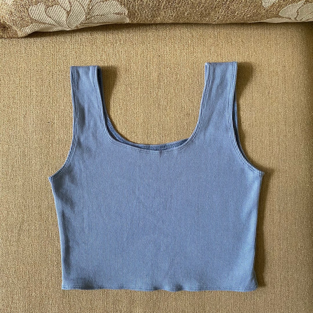 Blue ribbed tank top, Women's Fashion, Tops, Sleeveless on Carousell
