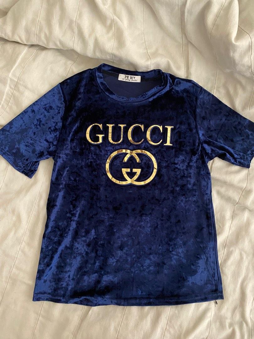 Blue Velvet Gucci Shirt, Women'S Fashion, Tops, Shirts On Carousell