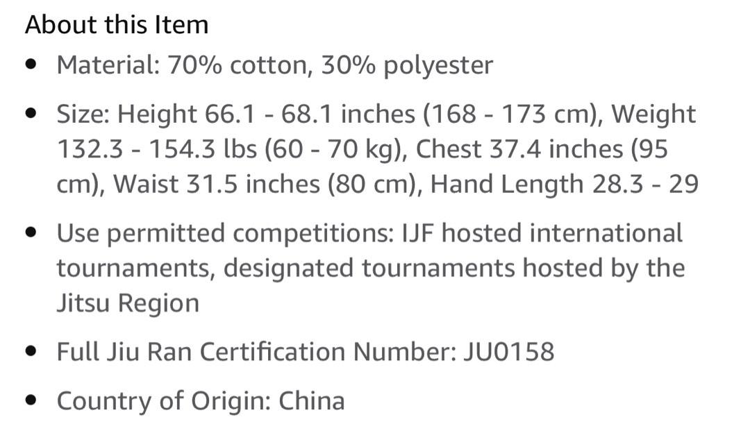 Brand New Kusakura IJF Judo Gi (top only), Sports Equipment, Other