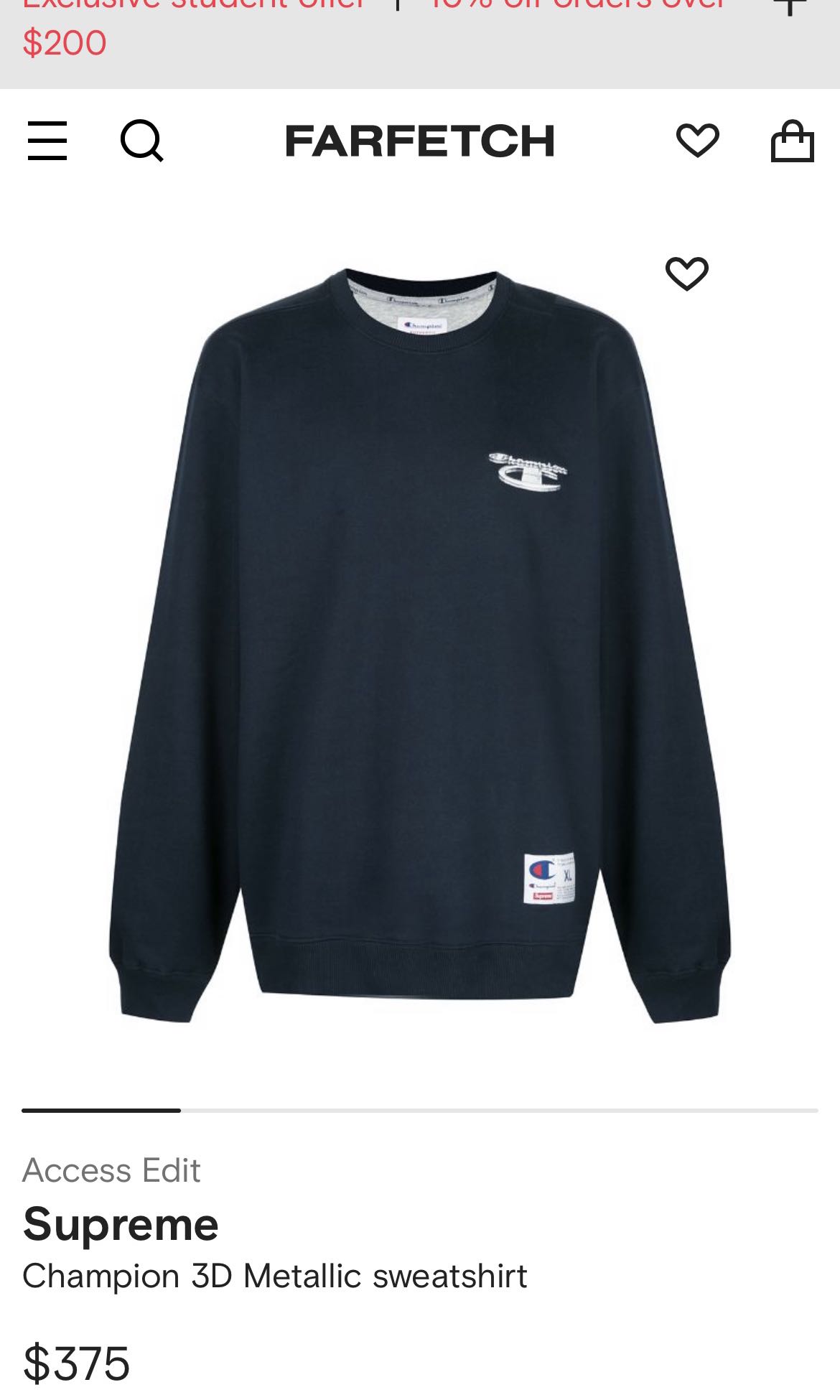 Supreme x champion 3d metallic crewneck top