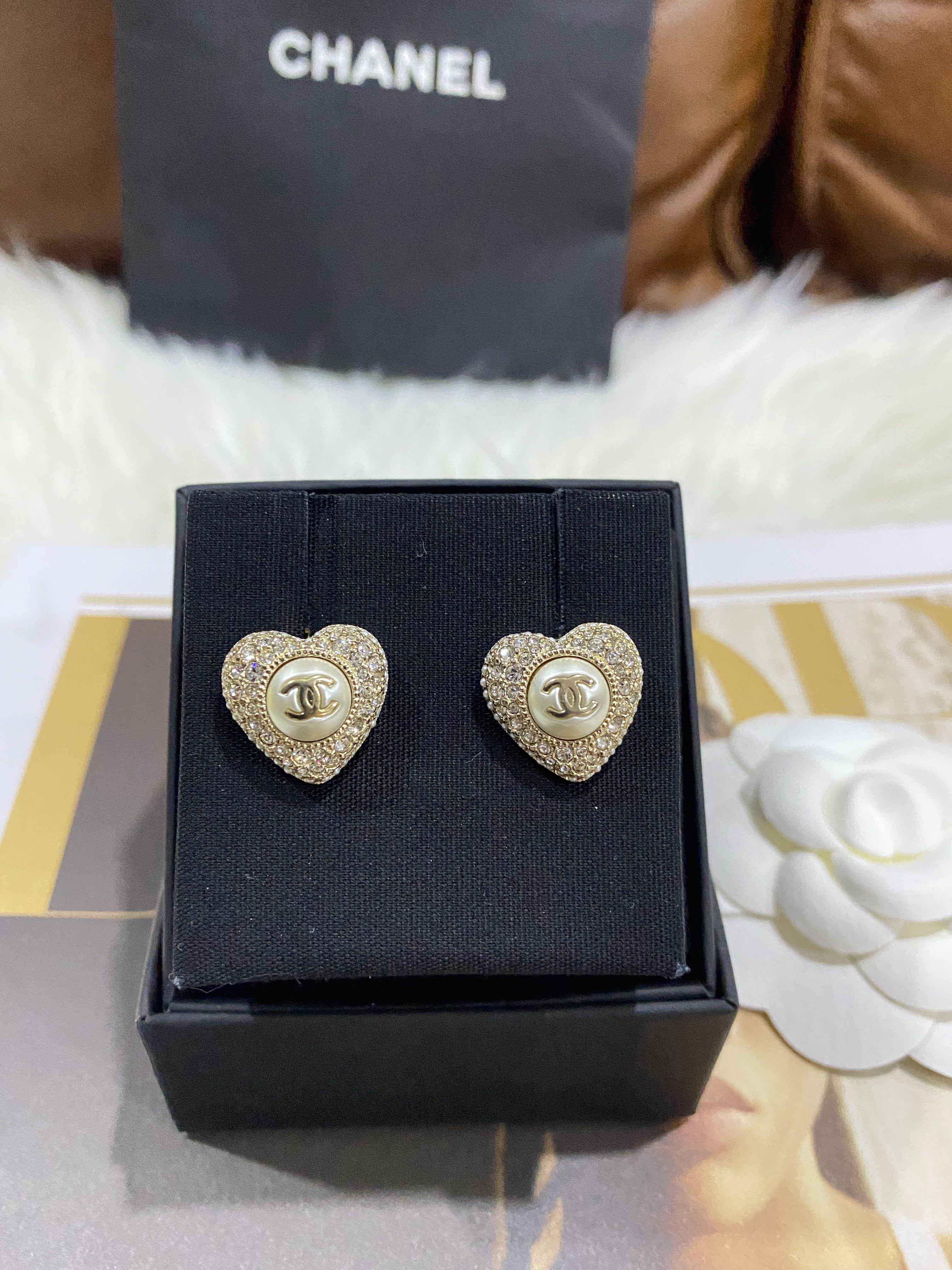 chanel pearl earrings drop silver