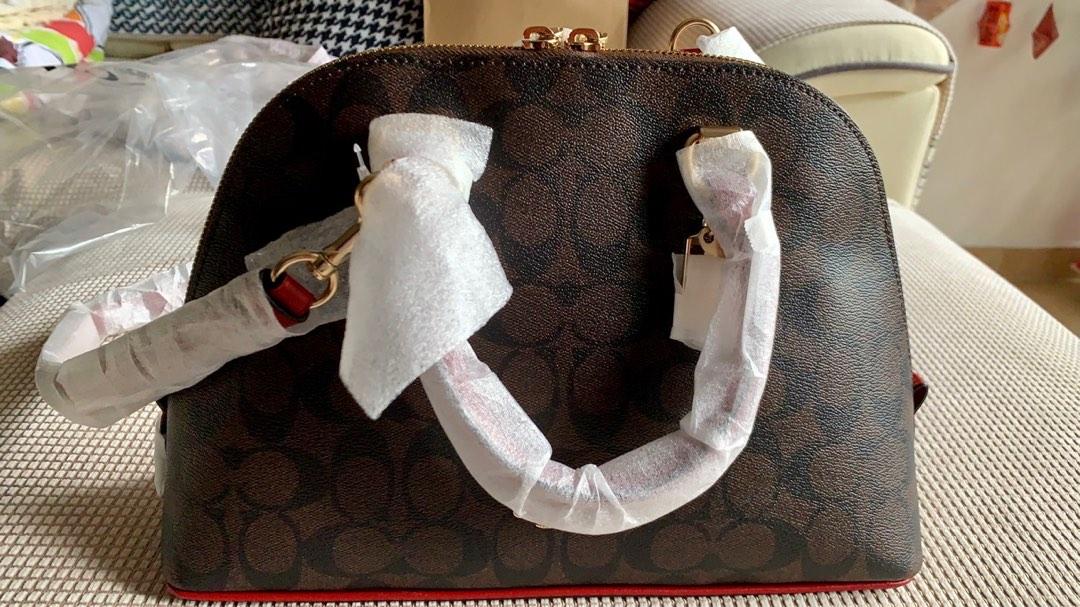 Coach Katy Satchel in Signature Canvas Brown 1941 Red, Women's Fashion