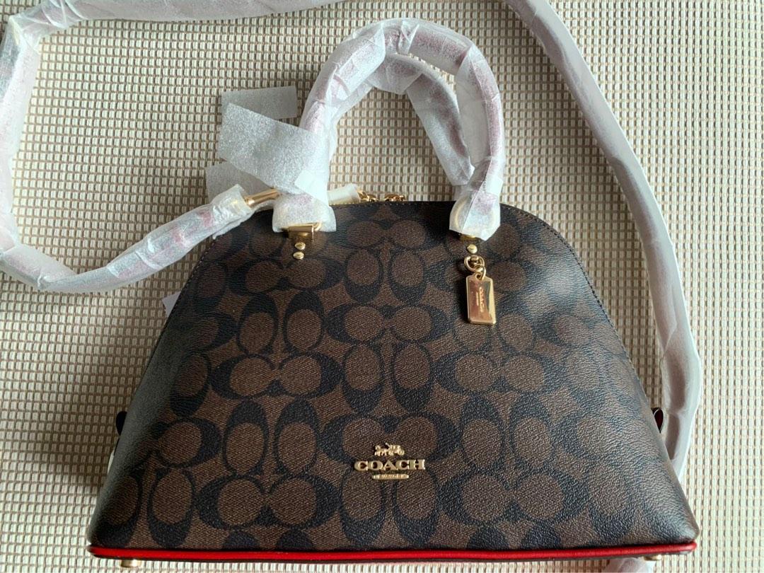 Coach Katy Satchel in Signature Canvas Brown 1941 Red, Women's Fashion
