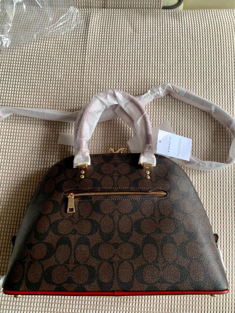 Coach Katy Satchel in Signature Canvas Brown 1941 Red, Women's Fashion