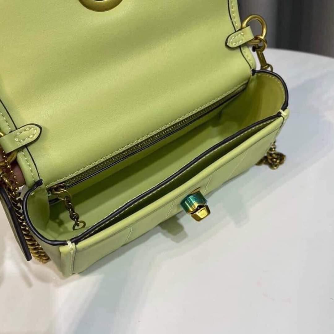 Coach Turnlock Clutch 20 Crossbody Bag with Quilting in Pale Lime