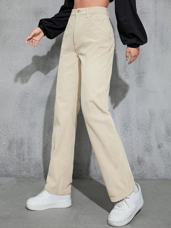 Cream Corduroy Pants, Women's Fashion, Bottoms, Other Bottoms on Carousell