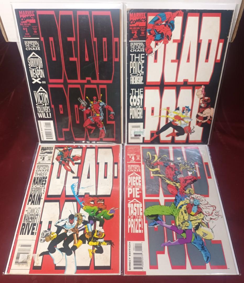 Deadpool : The Circle Chase (Category: Comics & Manga) located in Marikina City. Submitted by ferdzramos3691 (Listing ID 1184241567, Image 1). Description: Selling Deadpool: The Circle Chase # 1 - 4 (complete set), Deadpool created by Rob Liefeld with Fabian Nicieza. Story by Fabian Nicieza and Illustrated by Joe Madureira for Marvel Comics Year 1993; Issue # 1 - key issue - 1st Solo Limited Series featuring Deadpool - 1st appearance of Slayback 