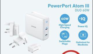 LAST ONE (BRAND NEW) ANKER Powerport III 2-Port 60W GaN & PIQ 3.0 2-Port Type-C Charger with Intelligent Power Allocation