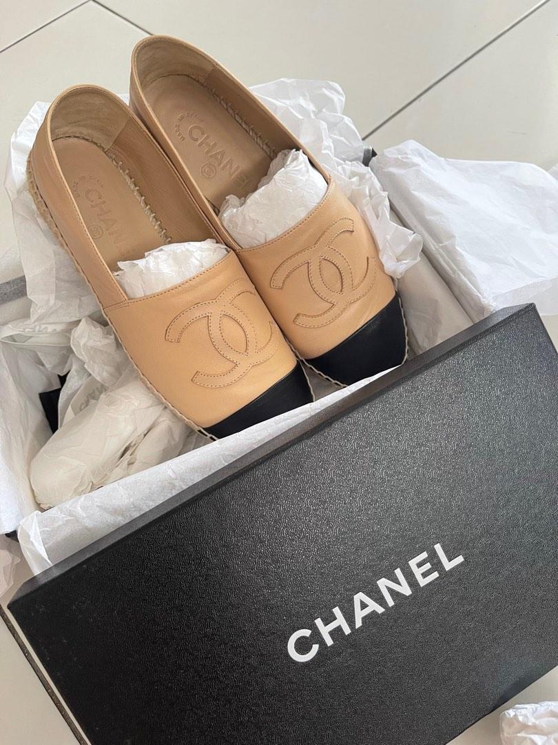 Chanel Espadrille 37 Lambskin Leather Rubber Platform CC Flats  CC0707N0016 For Sale at 1stDibs