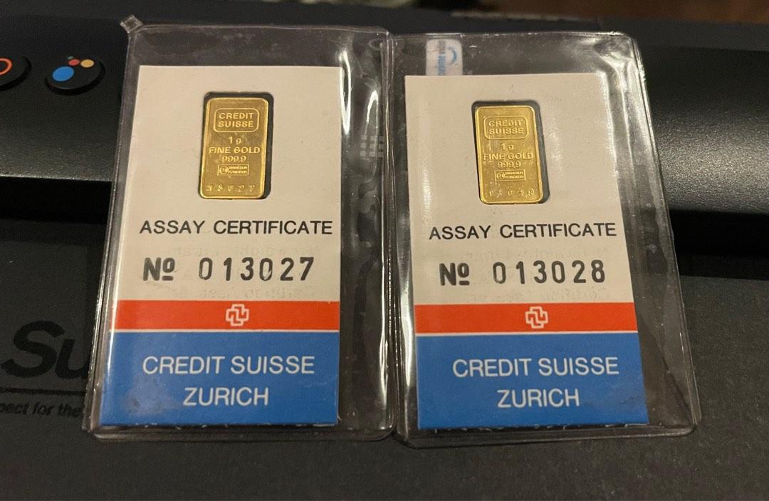 Gold Bar 1g Credit Suisse Zurich (Liberty) RM1,100 each, Hobbies & Toys