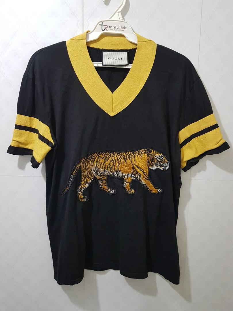 GUCCI COTTON EMBROIDERED TIGER T SHIRT IN BLACK