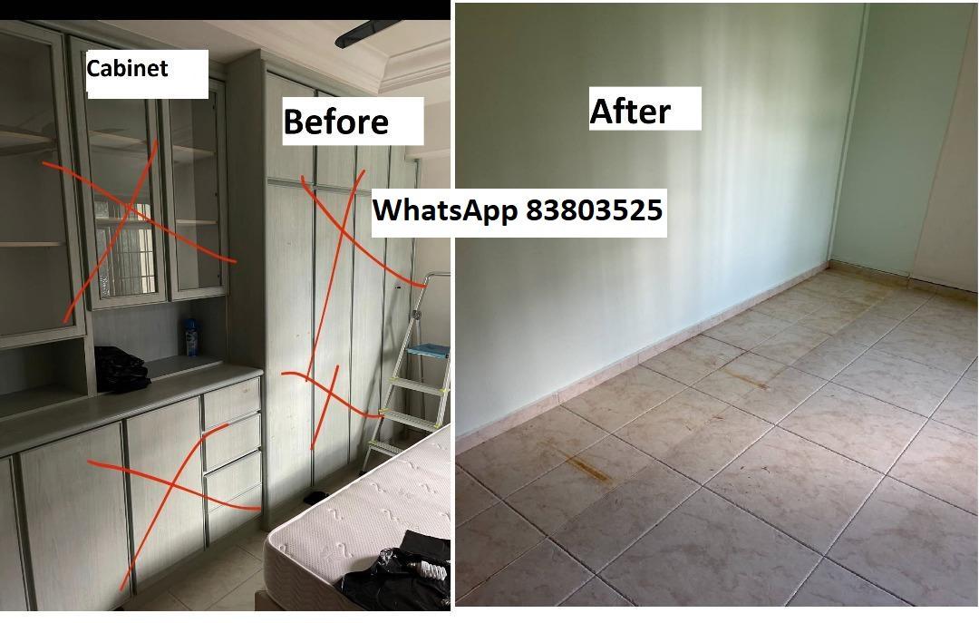 KITCHEN CABINET DISMANTLING, HACKING & DISPOSAL - WARDROBES, CABINETS, KITCHEN SINK, TOILET FITTINGS, OFFICE CARPENTRY ITEMS [REASONABLE QUOTE] 30% Discount Price . (Category: HDB Renovation) located in Singapore. Submitted by zoha_construction (Listing ID 1181138757, Image 3). Description: Kitchen Cabinet, Built-in cabinet, Wardrobe, Sink, Basin, Toilet accessories, Bedroom cabinet, Platform all dismantling and disposal. Whats App -83803525 (qui