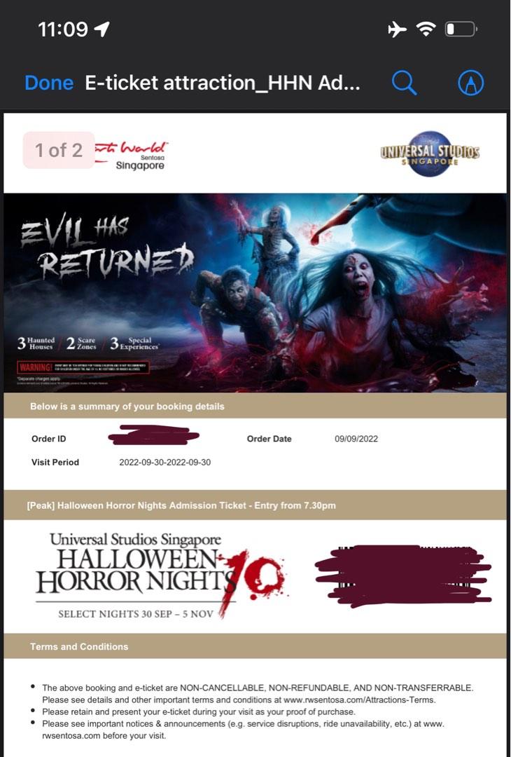 Halloween Horror Nights Ticket 2022, Tickets & Vouchers, Local