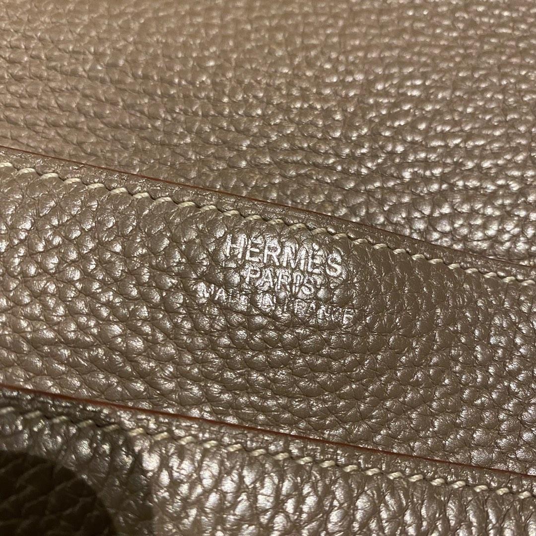 Hermes 35cm Taupe Grey Clemence Leather Palladium Plated Steve Messenger Bag  - Yoogi's Closet