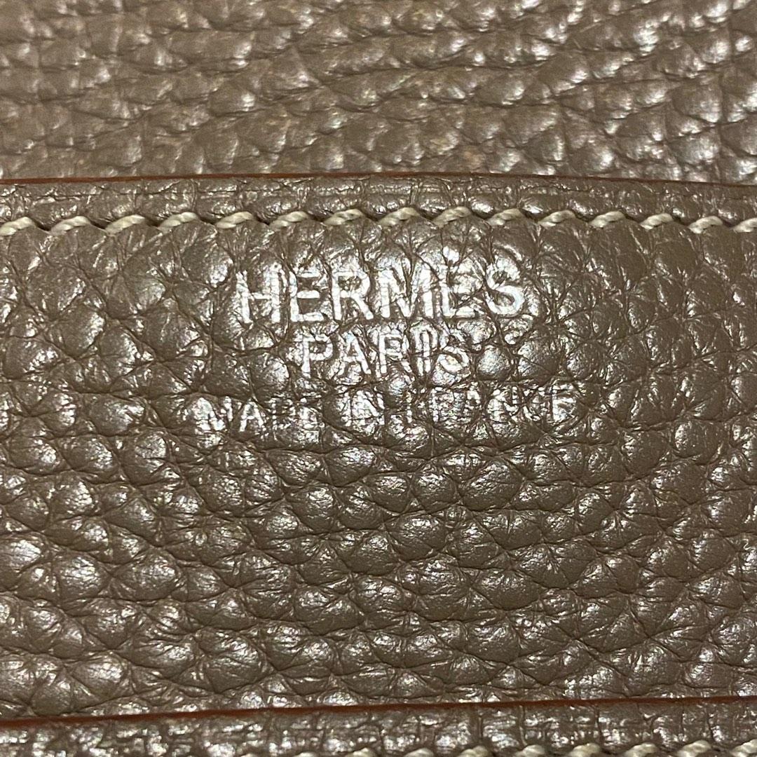 Hermes 35cm Taupe Grey Clemence Leather Palladium Plated Steve Messenger Bag  - Yoogi's Closet