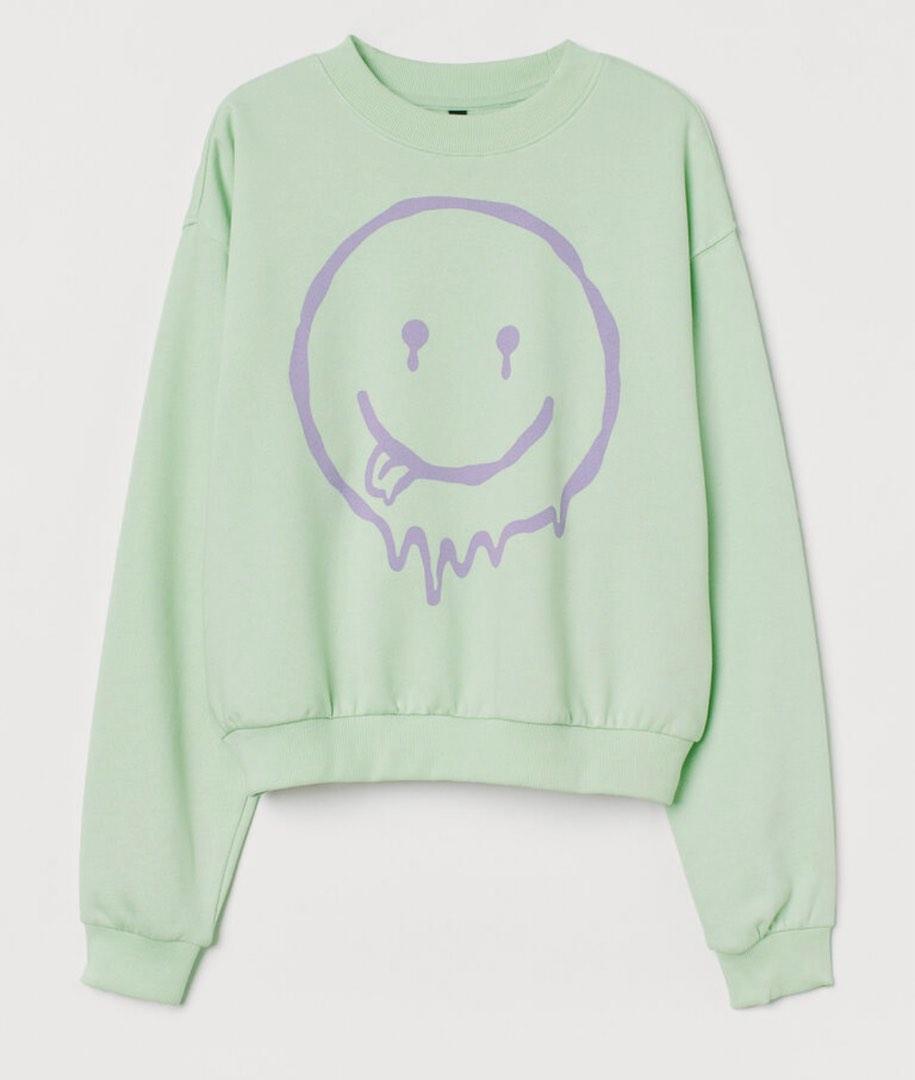 Hu0026M Smile Sweatshirt, Fesyen Wanita, Pakaian Wanita, Atasan di Carousell
