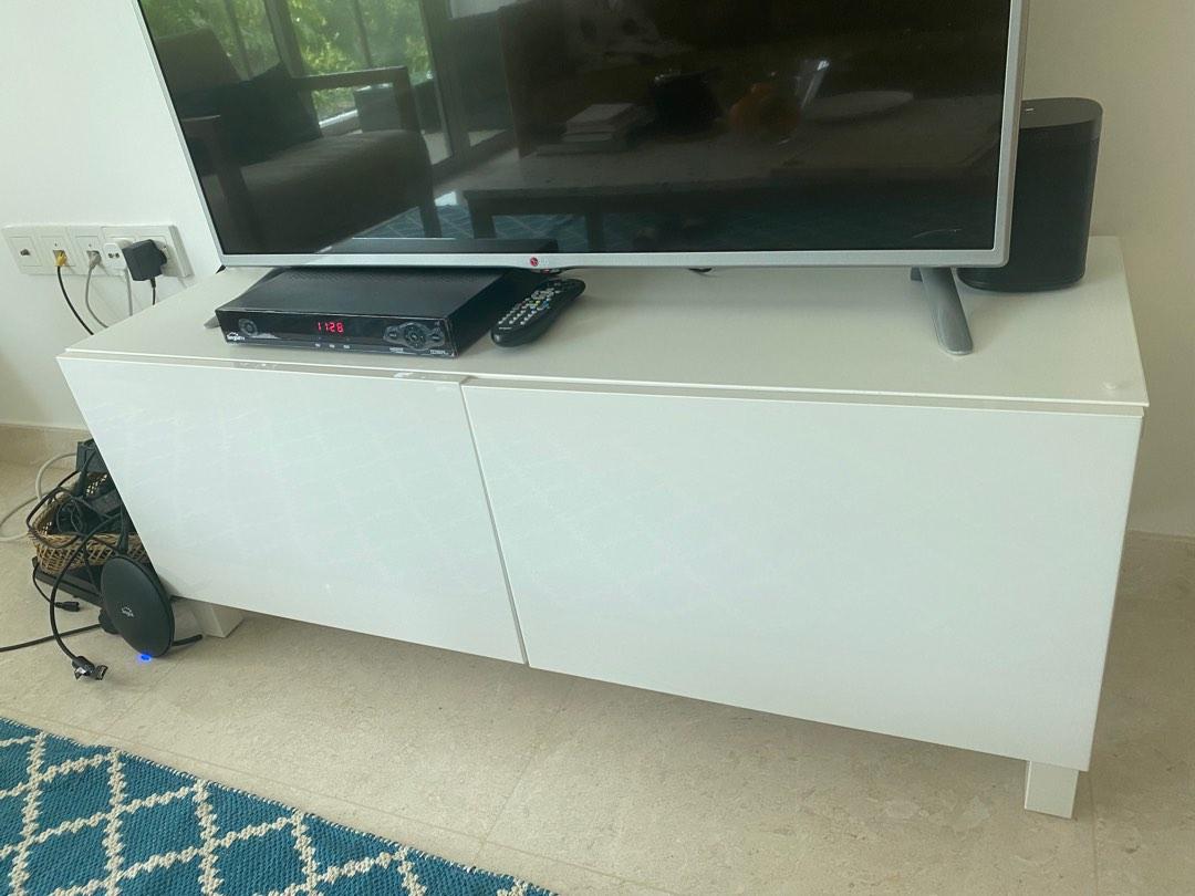 IKEA TV console BESTA white two doors glossy, Furniture & Home