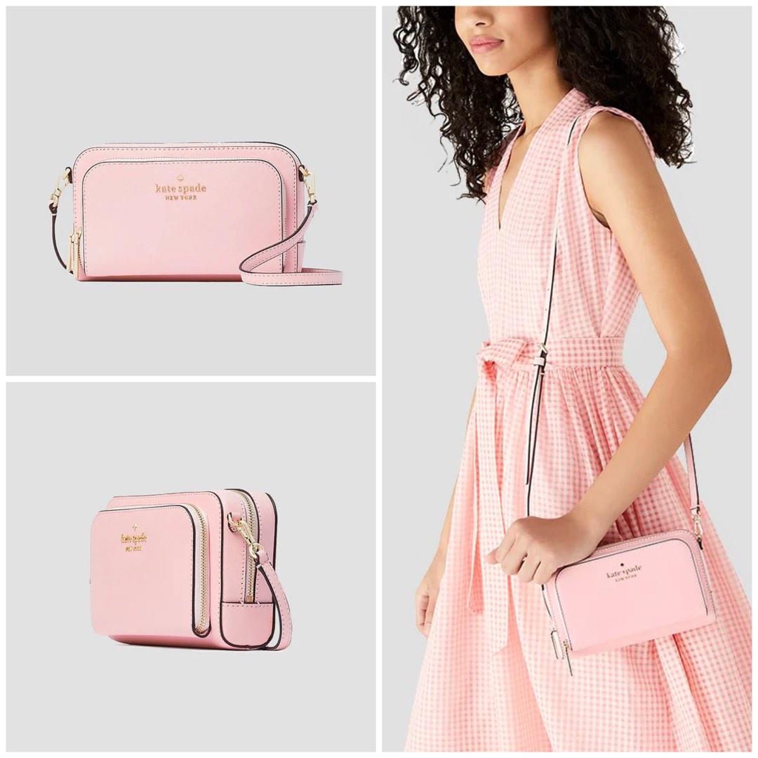 Kate Spade New York Staci Dual Zip Around Saffiano Leather Crossbody Bag  Purse Handbag (Light Rosebud), Chalk Pink: Handbags