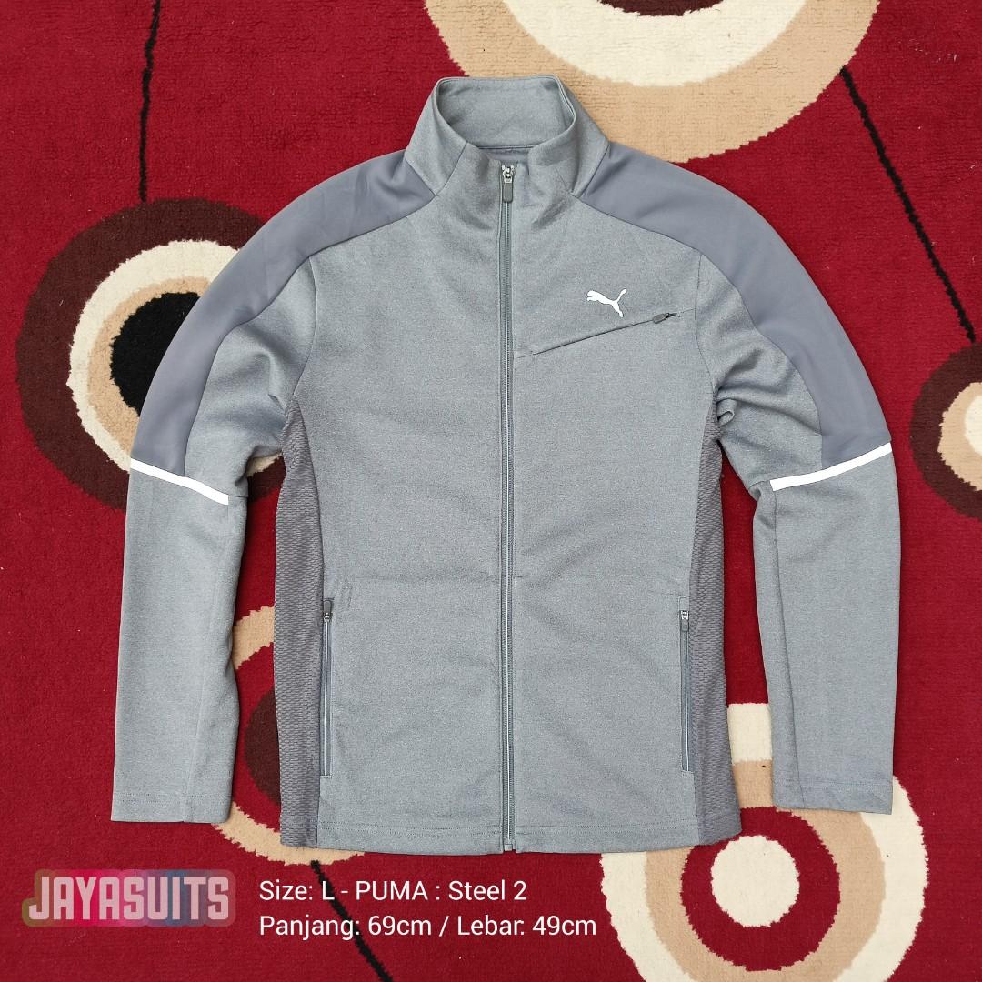 Jaket PUMA Original : Steel Tracktop Abu, Fesyen Pria, Pakaian , Baju  Luaran di Carousell