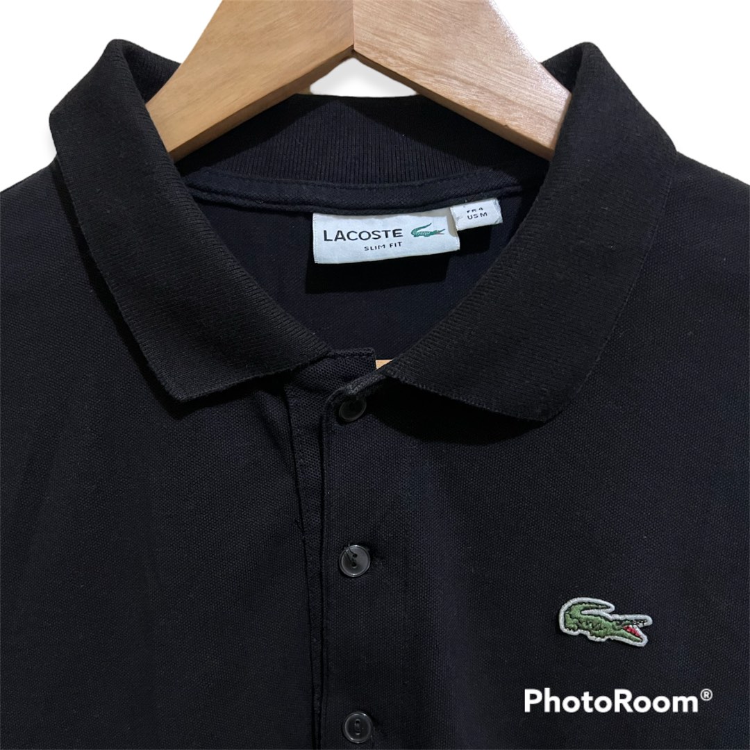 Lacoste Plain Semi Big Logo Polo Shirt in Black Men s Fashion