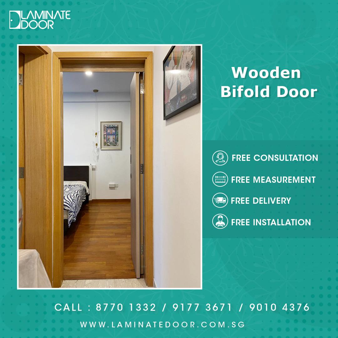Laminate Wooden Bifold Door for HDB Bedrooms, Toilet or Storeroom, Furniture & Home Living