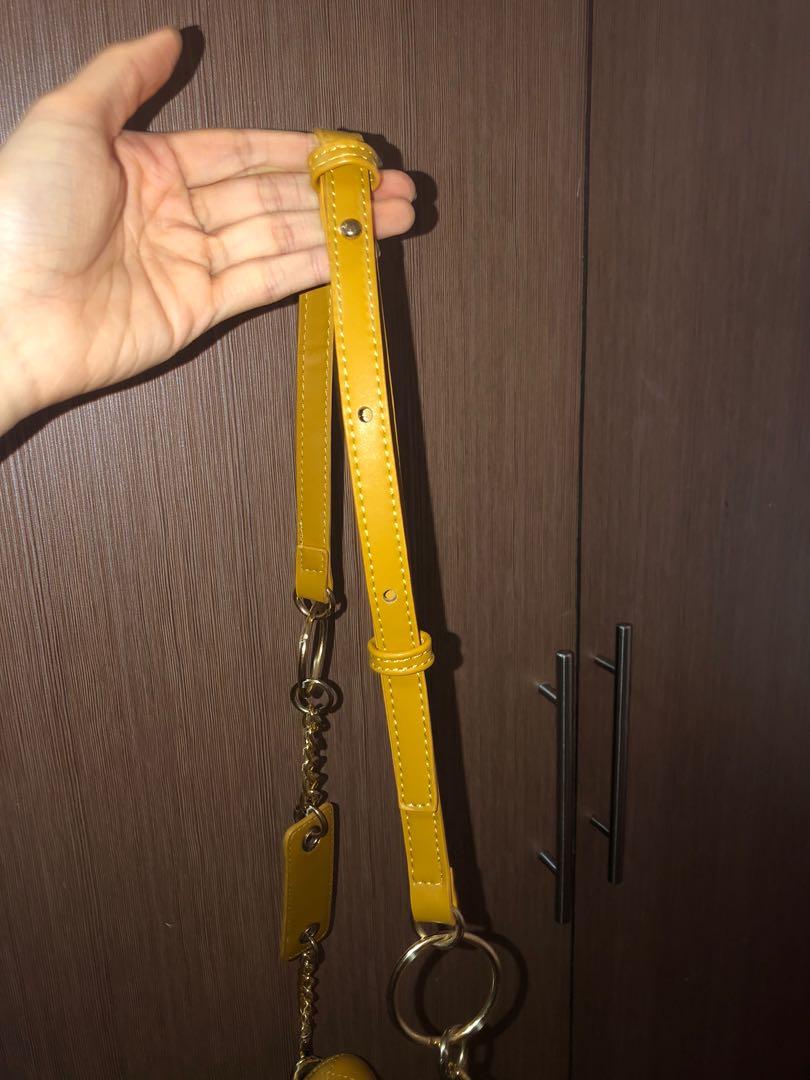 Leather Mustard Yellow Sling Crossbody Bag, Women's Fashion, Bags