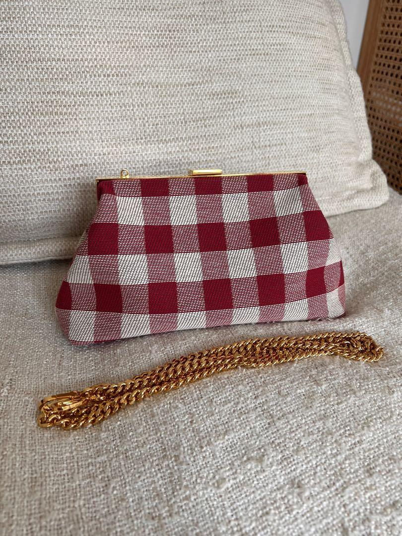 Mansur Gavriel Red Gingham Mini Volume clutch with Chain