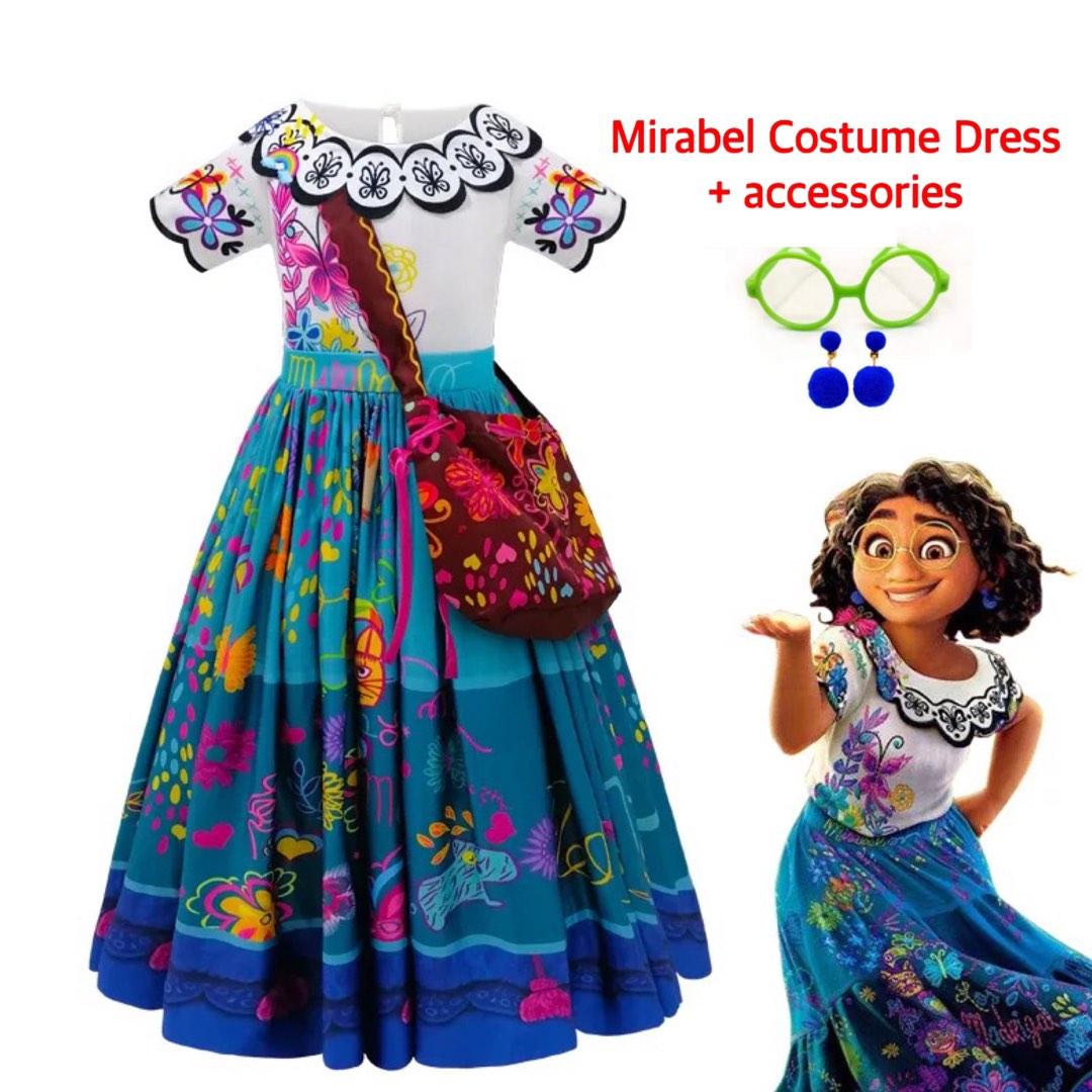 Girls Encanto Mirabel Costume Dress With Bag For Cartoon Cosplay