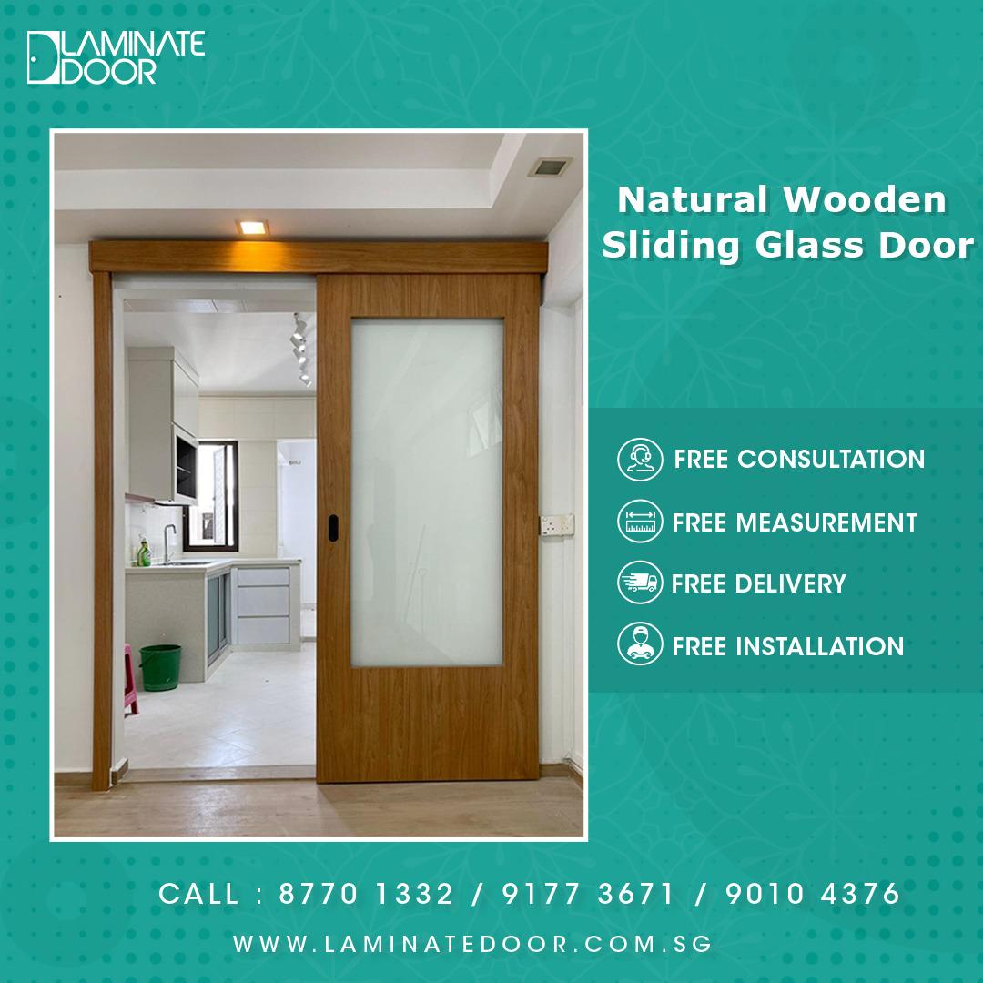 Natural Wooden Sliding Glass Door, Furniture & Home Living, Security