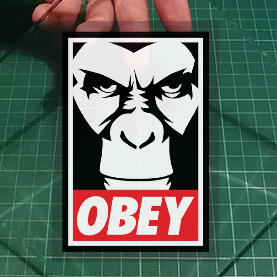 Static Cling Car Decals OBEY + Ape Caesar . 115 x 80 mm . Free Normal