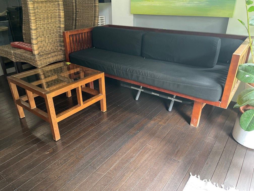 Teak sofa +coffee table (can sell separately), Furniture & Home Living