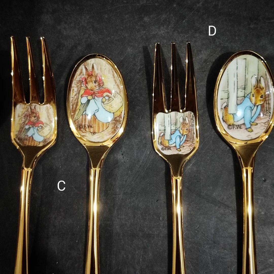 The World of Peter Rabbit Golden Cloisonne Dessert Fork and Tea /Coffee ...