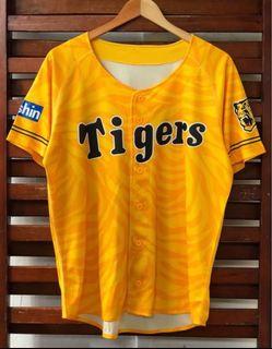 New Mizuno Retro Japan Hanshin Tigers Fan Club Baseball Knit Jersey White Yellow SS-S