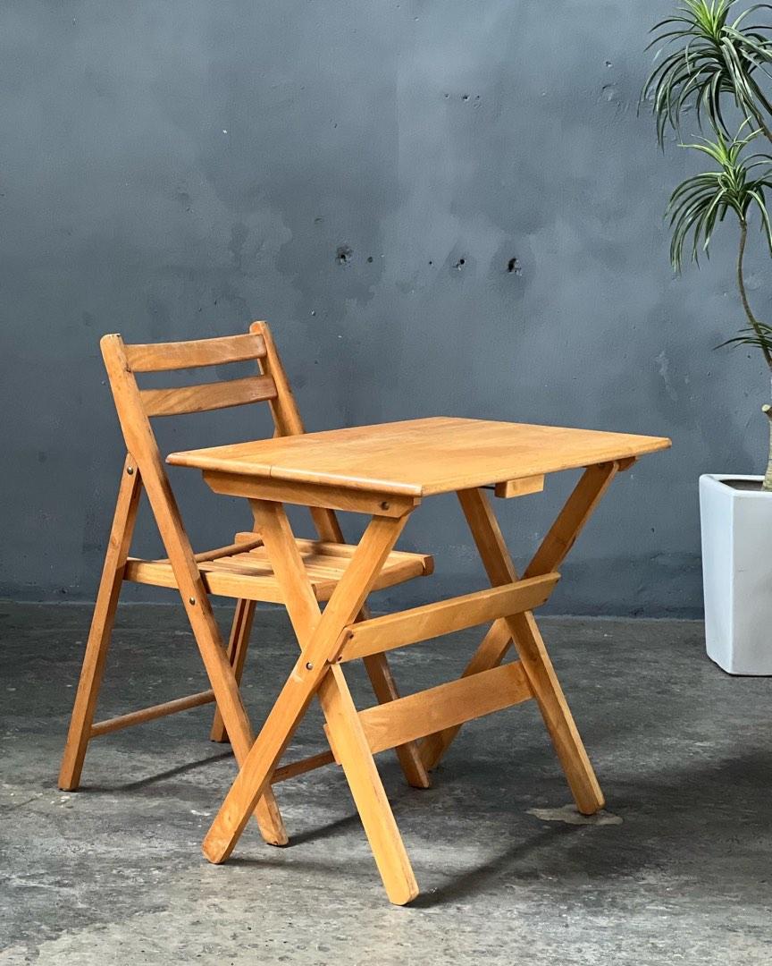 wooden folding table and chair set, Furniture & Home Living, Furniture