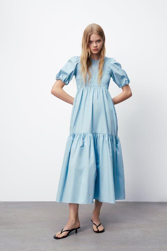 Zara poplin dress shop blue