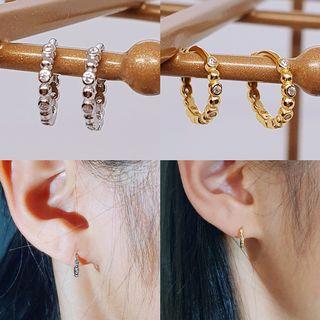 925 Sterling Silver With Gold Plated Ball bead Diamante Huggie Hoops