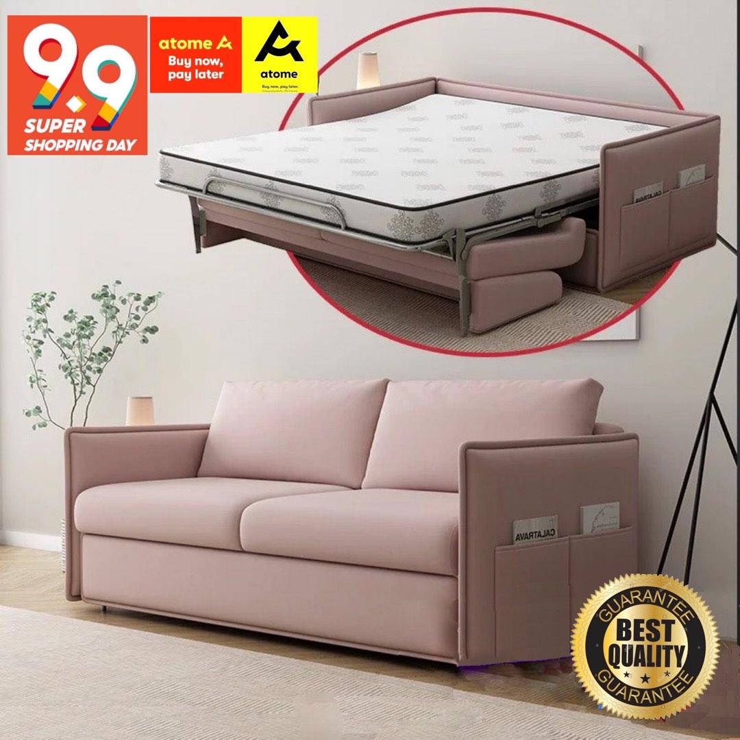 Ariel Length 136cm Sofa Bed Available in High Quality Cotton Linen Fabric Water Repellent Leather Aire Genuine Cowhide Leather Material SB8156