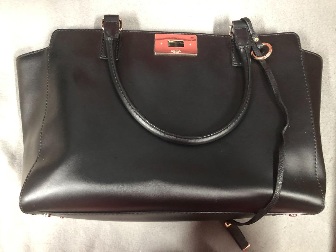 AUTHENTIC KATE SPADE black cow leather tote purse bag polyester lining RN 0102760  CA 57710, Women's Fashion, Bags & Wallets, Tote Bags on Carousell