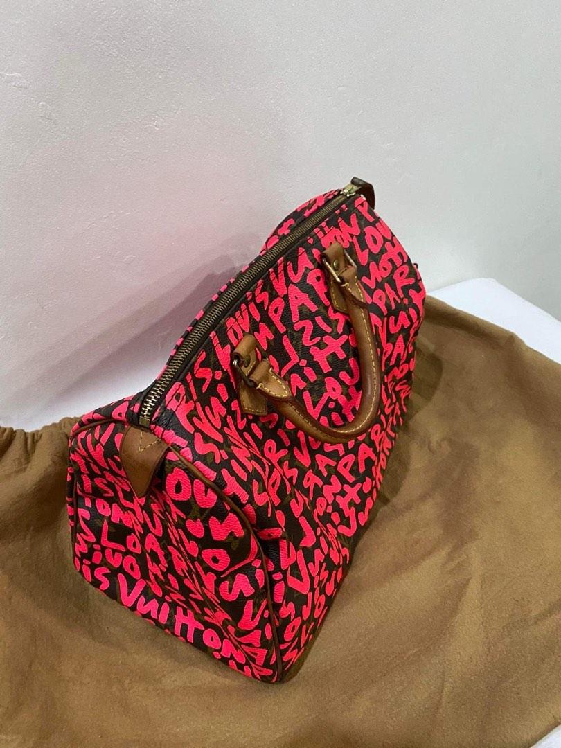 Louis Vuitton Speedy 30 Pink Brown Graffiti Sprouse Carryall Top HandleBag
