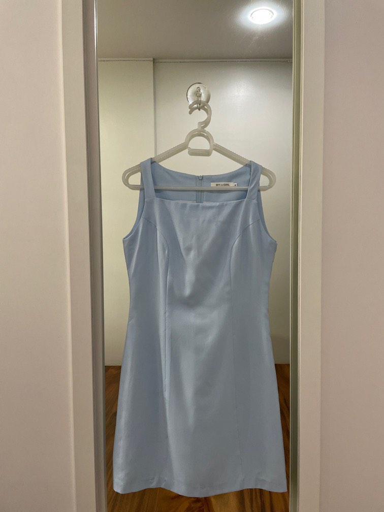 Baby Blue Square Neck Dress, Women's Fashion, Dresses & Sets, Dresses